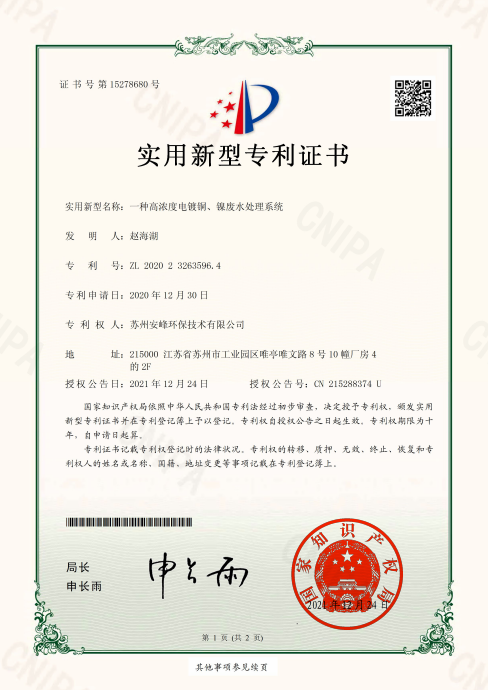 一種高濃度電鍍銅、鎳廢水處理系統(tǒng)